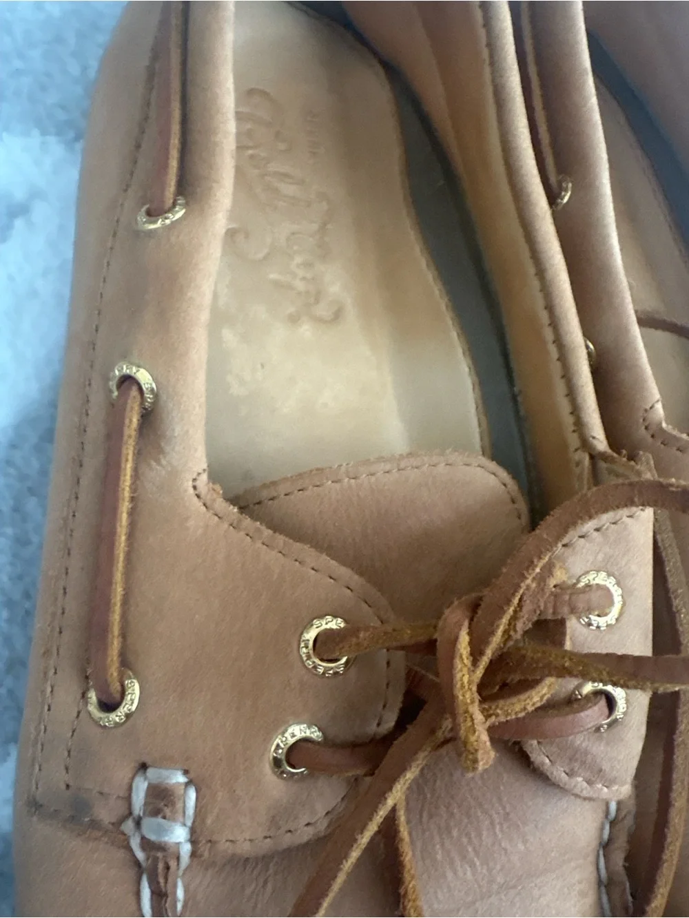 Sperry top slider authentic original STS10467 men’s 10.5W leather boat shoes tan